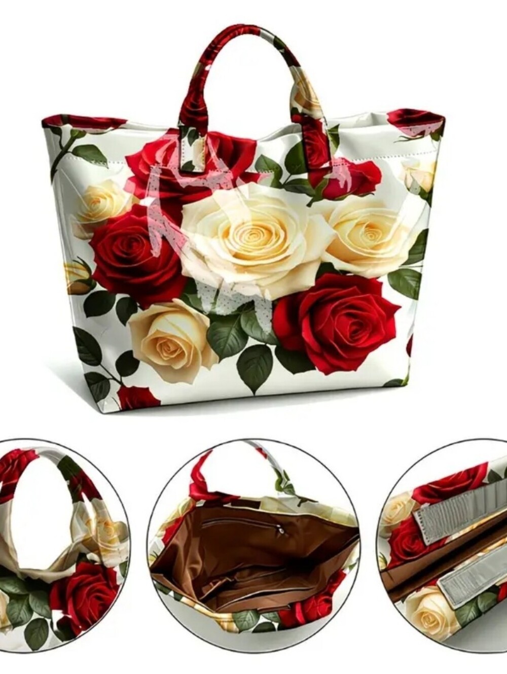 Women Beautiful Daily Casual Rose PVC Handbag Tote - Picture 3 of 4